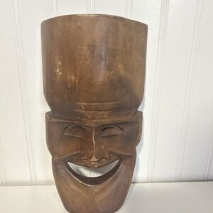 Vintage Wooden Comedy And Tragedy Theatrical Mask GUC